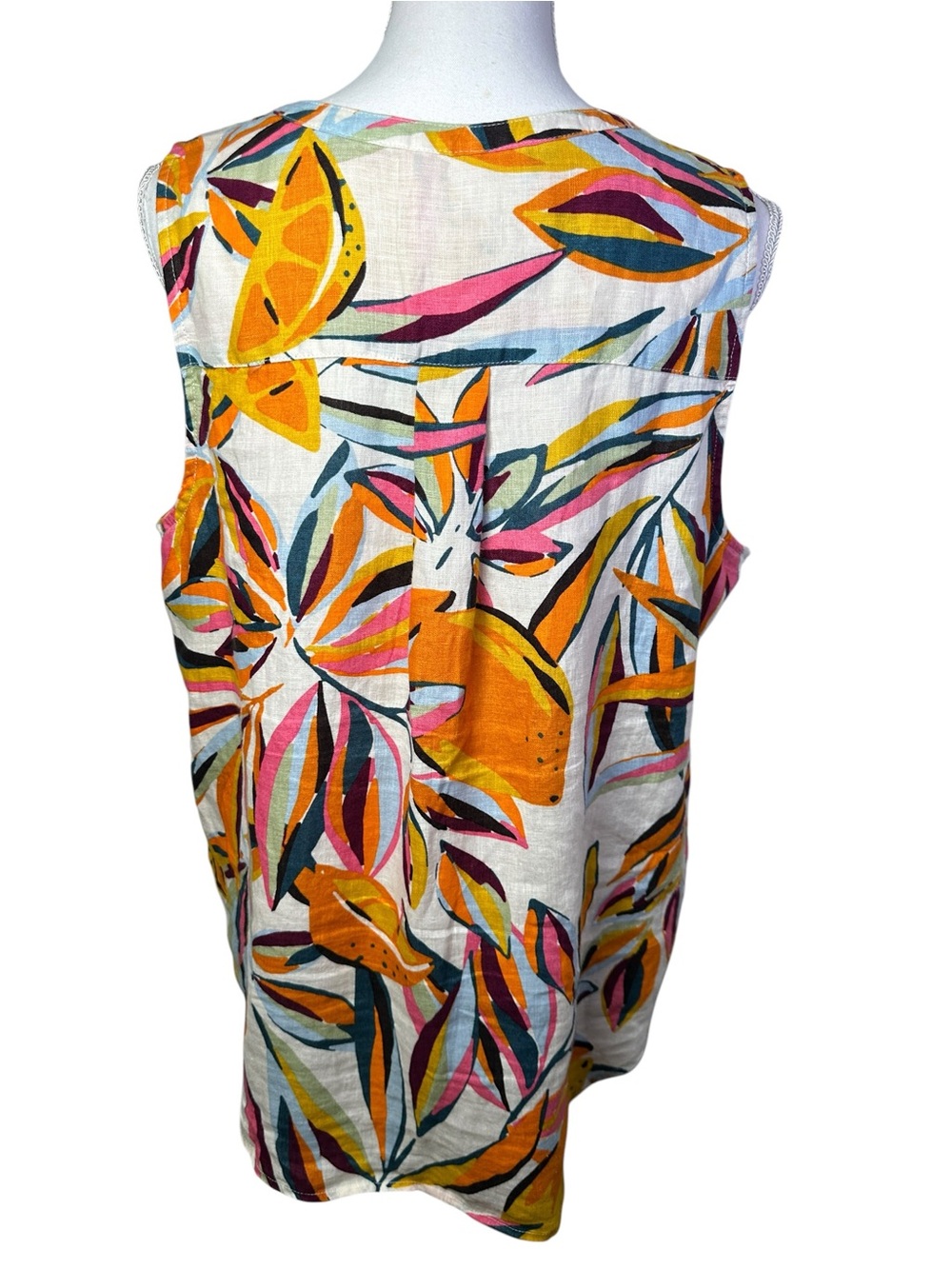 C&C California 100% Linen Tropical Leaf Print Sleeveless Button Front Top L - Picture 4 of 10